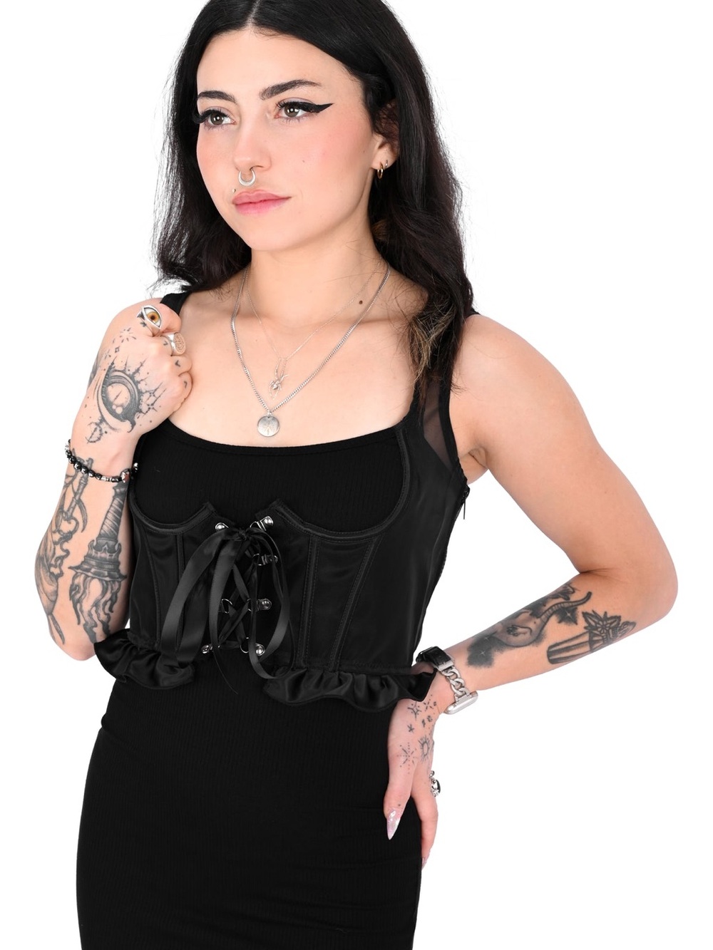 Women's Black Lace-Up Corset Bandeau Top